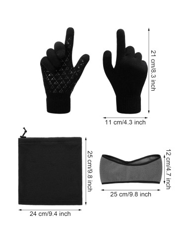 Conjunto de Invierno SATINIOR: 2 Bandas Calentadoras, 2 Gaiters y 2 Guantes Táctiles