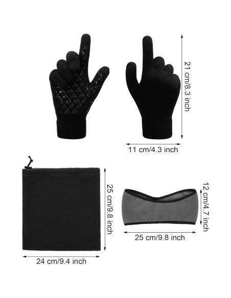 Conjunto de Invierno SATINIOR: 2 Bandas Calentadoras, 2 Gaiters y 2 Guantes Táctiles