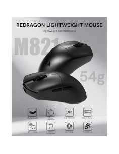 Ratón Gaming Inalámbrico Redragon M821, 54g, 12800 DPI, USB-C/Bluetooth 2