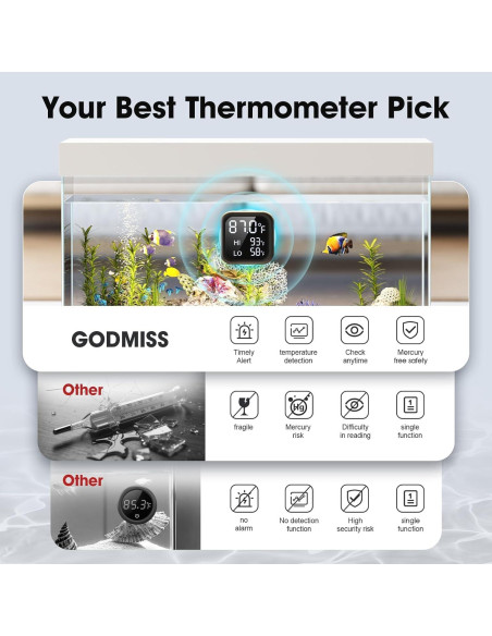 Termómetro Digital Acuario GODMISS con Pantalla LED y Alarma