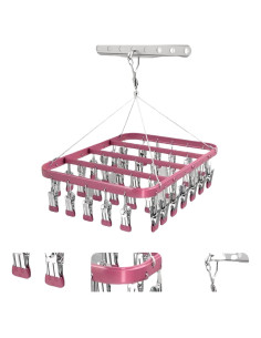Percha para Secar Ropa Metálica TRRCYLP con 36 Clips Rosa