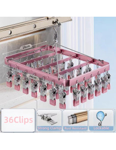 Percha para Secar Ropa Metálica TRRCYLP con 36 Clips Rosa 2