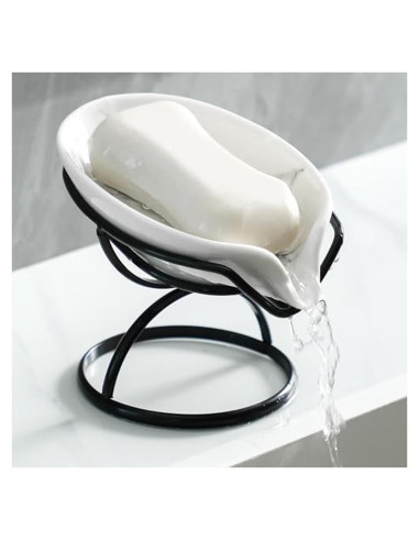 Plato de Jabón Dobbyby Cerámica Hoja Negro con Drenaje 13x10.5cm