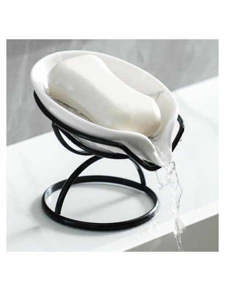 Plato de Jabón Dobbyby Cerámica Hoja Negro con Drenaje 13x10.5cm