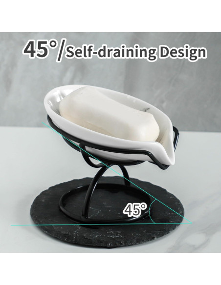 Plato de Jabón Dobbyby Cerámica Hoja Negro con Drenaje 13x10.5cm