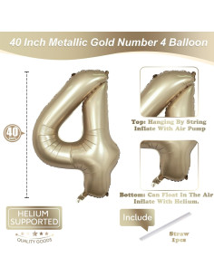Globo de Número 4 Dorado Metálico 101,6 cm para Fiestas 2