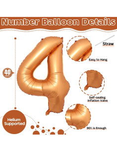 Globo de Número 4 Naranja 101,6 cm Aluminio Decoración 2