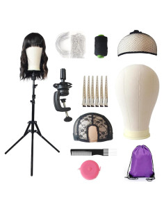 Soporte para Pelucas con Cabeza de Lienzo TAIANUAN 58 cm Ajustable