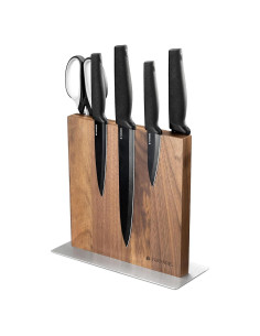 Bloque de cuchillos magnético Navaris de madera de nogal 24.1x23.1 cm