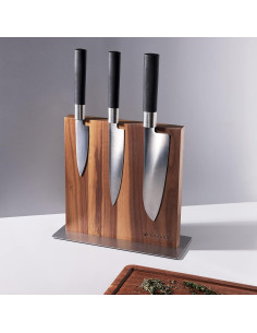 Bloque de cuchillos magnético Navaris de madera de nogal 24.1x23.1 cm 2