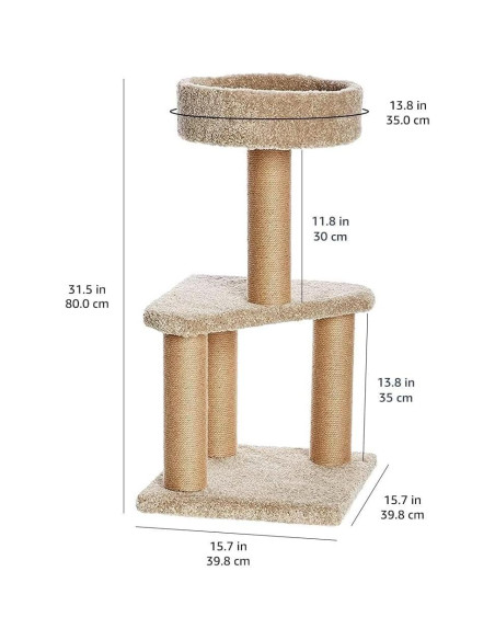 Árbol para Gatos Amazon Basics Mediano 80 cm con Postes para Rascar