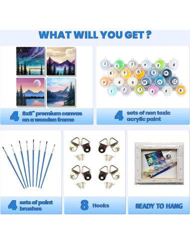 Kit de Pintura por Números Genérico 4 Lienzos 20x20 cm