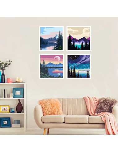 Kit de Pintura por Números Genérico 4 Lienzos 20x20 cm