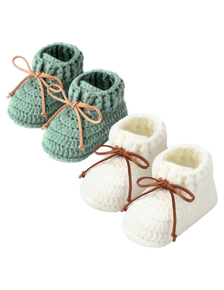 2 Pares de Botines de Bebé Jeere Algodón 0-6 Meses Blanco Verde