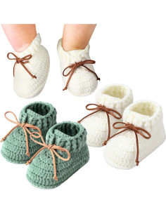 2 Pares de Botines de Bebé Jeere Algodón 0-6 Meses Blanco Verde 2