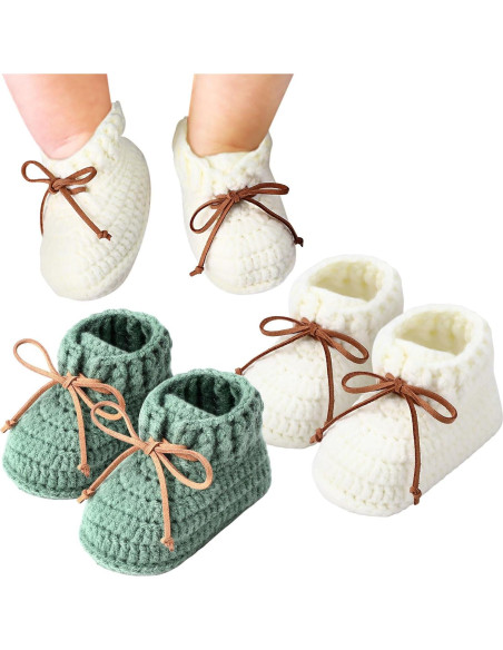 2 Pares de Botines de Bebé Jeere Algodón 0-6 Meses Blanco Verde