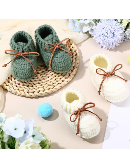 2 Pares de Botines de Bebé Jeere Algodón 0-6 Meses Blanco Verde