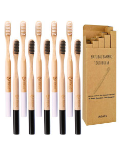 Cepillos de Dientes de Bambú ECOETBOO 10 Piezas Cerdas Duras