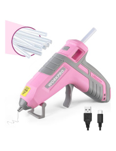 Pistola de Pegamento Caliente Inalámbrica WORKPRO 3.6V Rosa