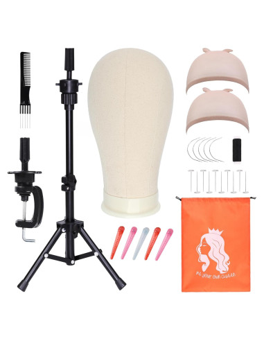 Cabeza de Peluca de Lona PWEOUKE 22" con Soporte Ajustable