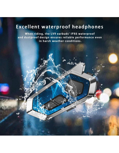Auricular Intercomunicador Bluetooth LV9 para Casco - Impermeable IPX6