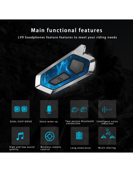 Auricular Intercomunicador Bluetooth LV9 para Casco - Impermeable IPX6