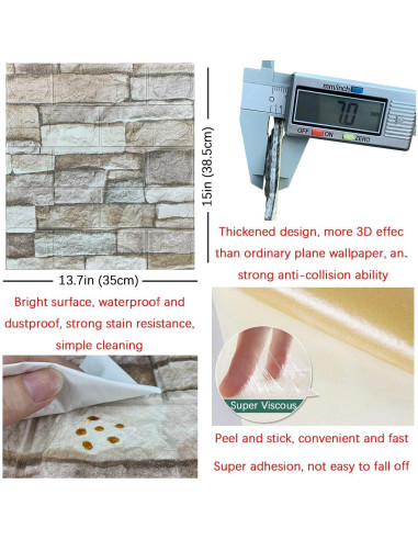 Paneles de Pared 3D Autoadhesivos YU LI 10PCS Espuma PE Roca