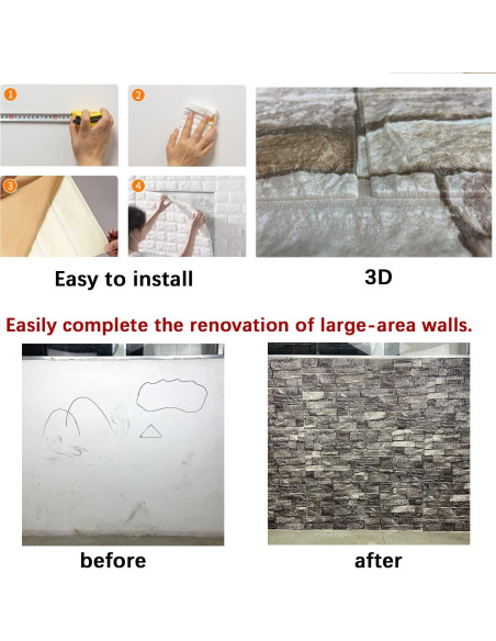 Paneles de Pared 3D Autoadhesivos YU LI 10PCS Espuma PE Roca