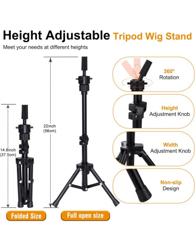 Cabeza de Peluca de Lona PWEOUKE 22" con Soporte Ajustable