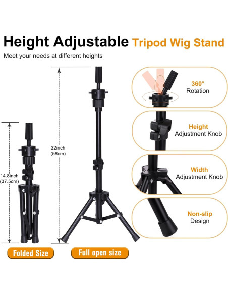 Cabeza de Peluca de Lona PWEOUKE 22" con Soporte Ajustable