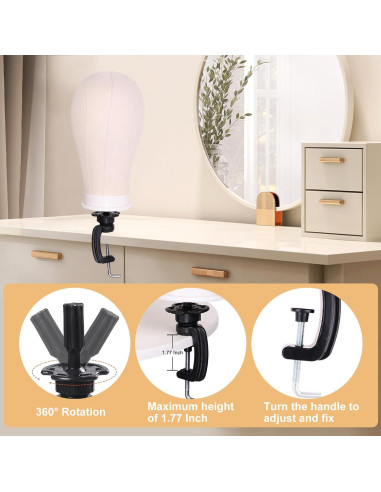 Cabeza de Peluca de Lona PWEOUKE 22" con Soporte Ajustable