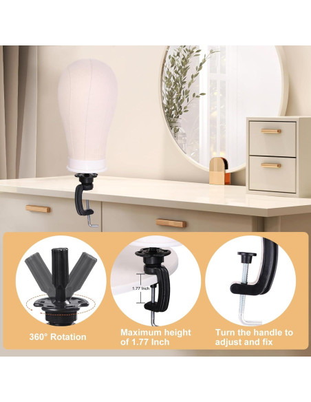 Cabeza de Peluca de Lona PWEOUKE 22" con Soporte Ajustable