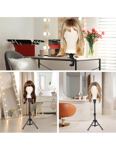 Cabeza de Peluca de Lona PWEOUKE 22" con Soporte Ajustable