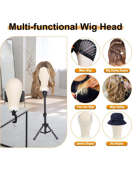 Cabeza de Peluca de Lona PWEOUKE 22" con Soporte Ajustable