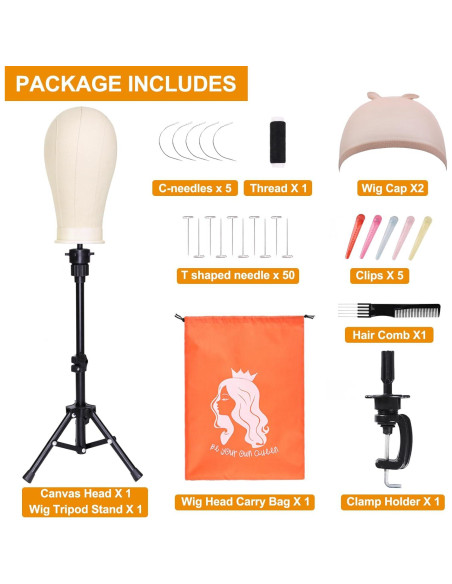 Cabeza de Peluca de Lona PWEOUKE 22" con Soporte Ajustable