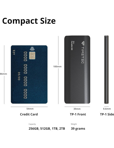SSD Externo Portátil Timetec 256GB USB 3.2 Gen2 550MB/s