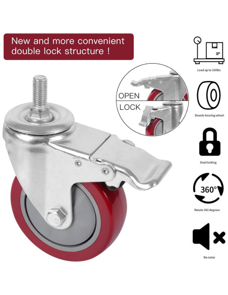 Ruedas de Caster DICASAL 75mm con Freno Doble Bloqueo - 4 Piezas