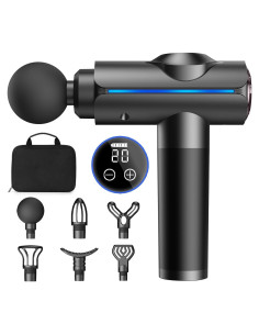 Pistola de Masaje ZEOEZHBI Eléctrica 20 Velocidades LED Gris