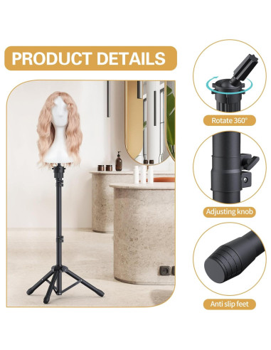 Soporte para Cabeza de Peluca Relx Ajustable - Trípode Reforzado