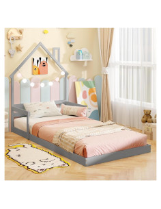 Cama de Piso Twin KOMFOTT en Forma de Casa con Barandillas