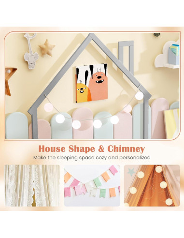 Cama de Piso Twin KOMFOTT en Forma de Casa con Barandillas