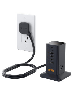 Estación de Carga 30W TESSAN 9 en 1 con 4 USB A y 2 USB C