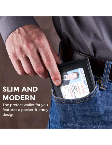 Billetera Bifold Slim Texbo de Cuero con Bloqueo RFID 7.5x10.5cm