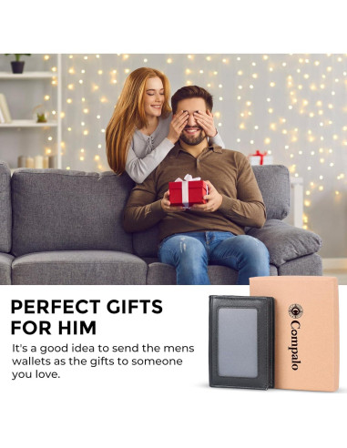 Billetera Bifold Slim Texbo de Cuero con Bloqueo RFID 7.5x10.5cm