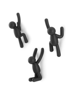 Ganchos de Pared Umbra Buddy Set de 3 Negro Decorativos