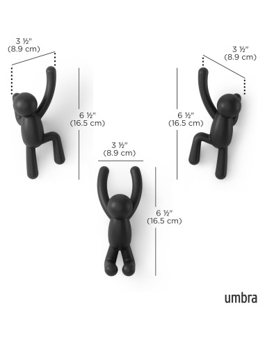 Ganchos de Pared Umbra Buddy Set de 3 Negro Decorativos