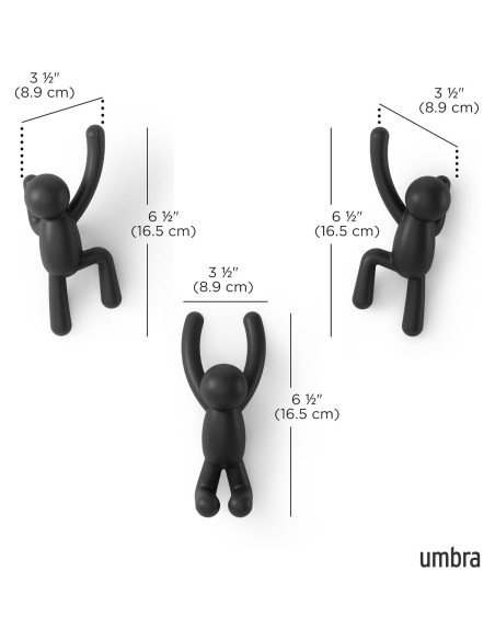Ganchos de Pared Umbra Buddy Set de 3 Negro Decorativos