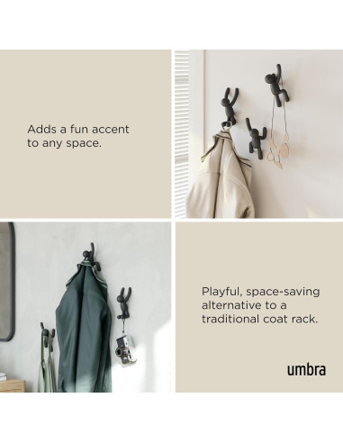 Ganchos de Pared Umbra Buddy Set de 3 Negro Decorativos