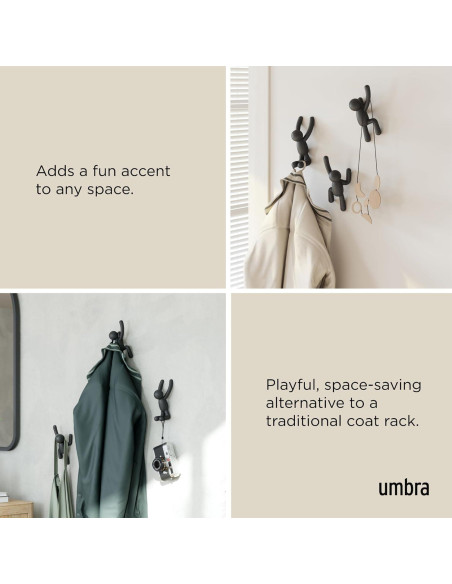 Ganchos de Pared Umbra Buddy Set de 3 Negro Decorativos