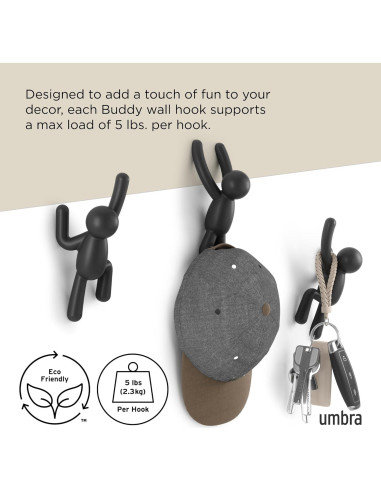Ganchos de Pared Umbra Buddy Set de 3 Negro Decorativos